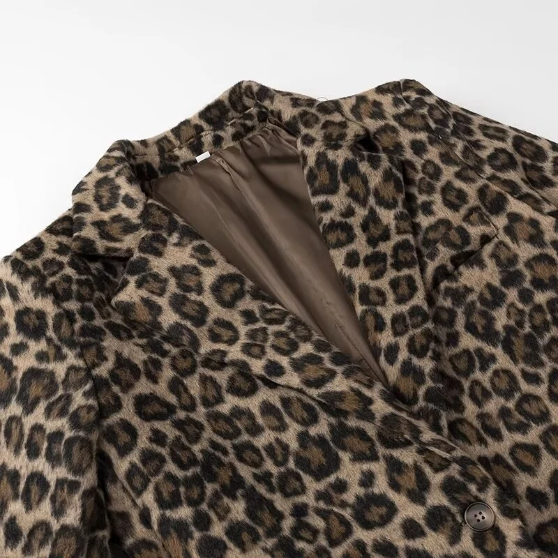 Damen Oversize‑Blazer im Leopardenprint mit Reverskragen und Pattentaschen Drune