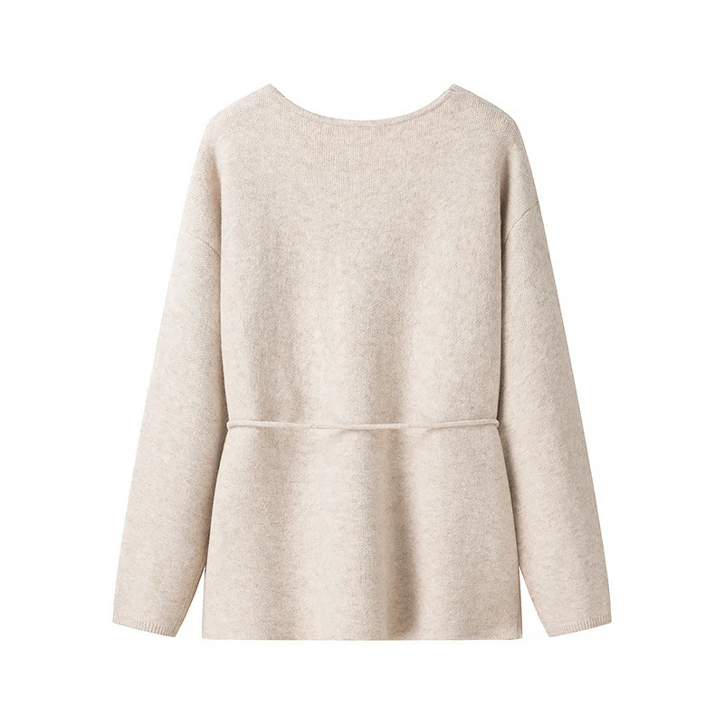 Damen Offener Strickcardigan mit Bindegürtel und V‑Ausschnitt Drune