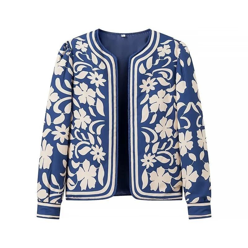 Damen Offene Blazerjacke mit floralem Allover-Print, Rundhalsausschnitt und femininer Passform Drune