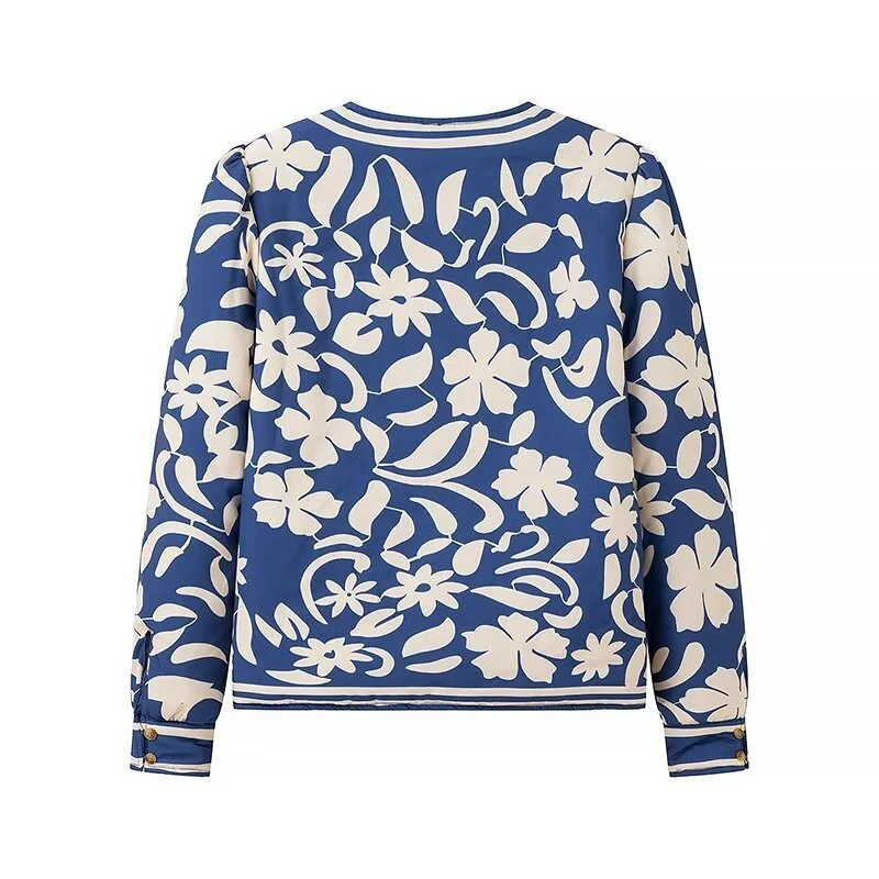 Damen Offene Blazerjacke mit floralem Allover-Print, Rundhalsausschnitt und femininer Passform Drune