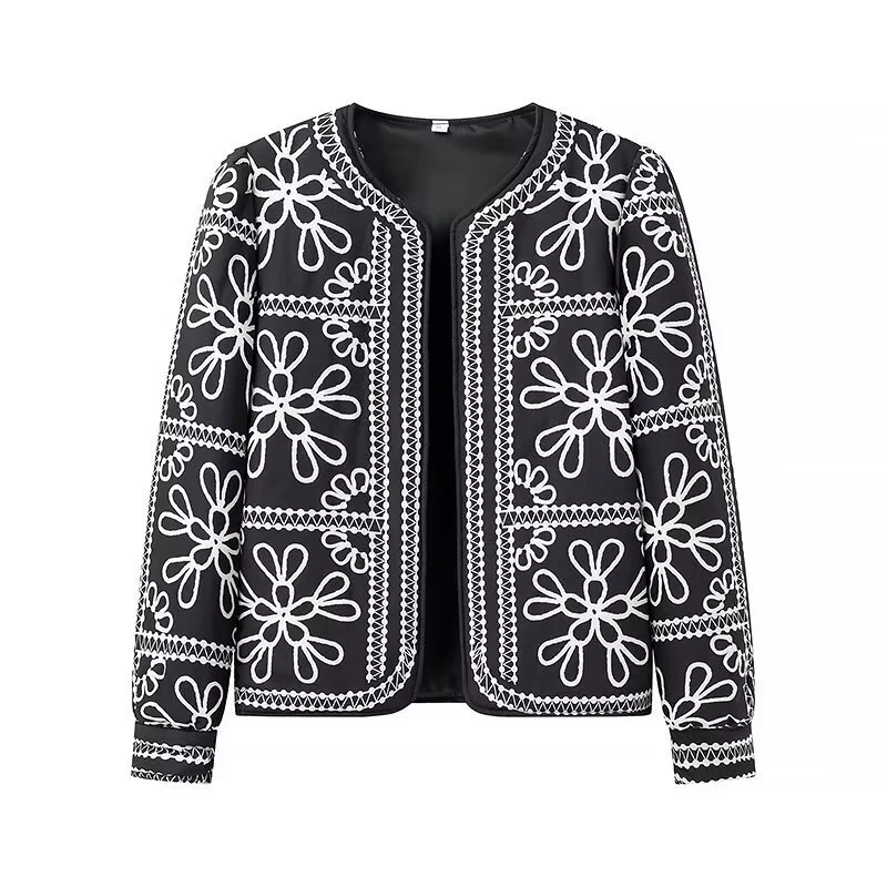 Damen Offene Blazerjacke mit floralem Allover-Print, Rundhalsausschnitt und femininer Passform Drune
