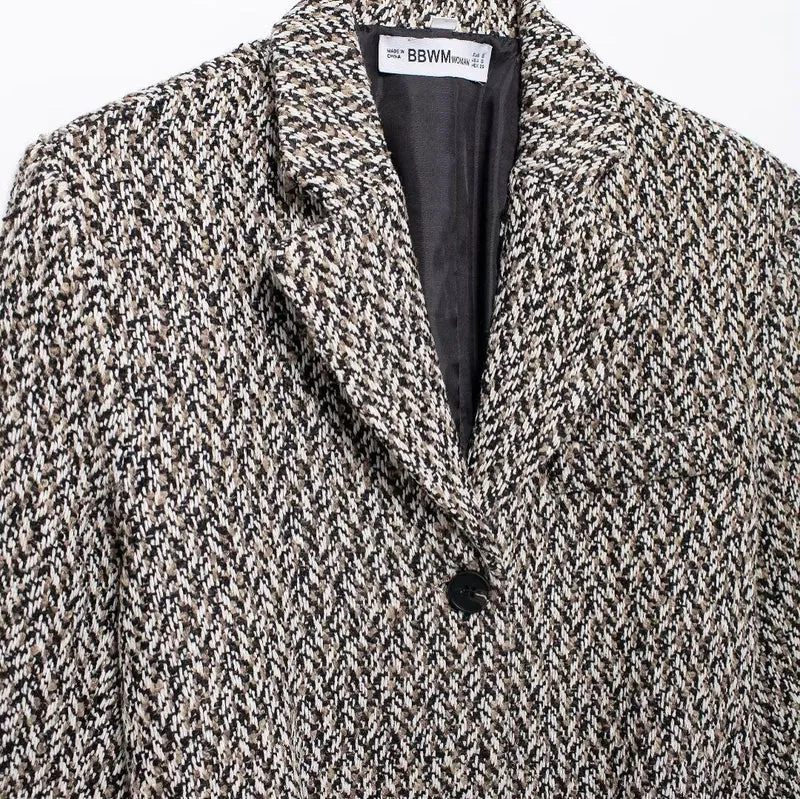 Damen Midilanger Bouclé-Tweed-Blazerjacke mit Lederimitat‑Gürtel Drune