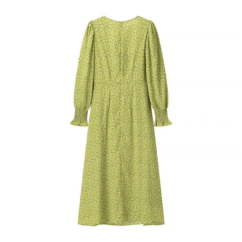 Damen Midikleid mit Herzausschnitt, gerafften Ballonärmeln und A‑Linien‑Silhouette Drune