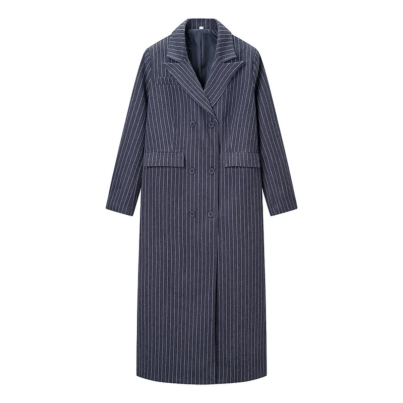 Damen Maximaler Oversize-Mantel im Nadelstreifen-Look mit doppelreihiger Knopfleiste und langen Silhouette Drune