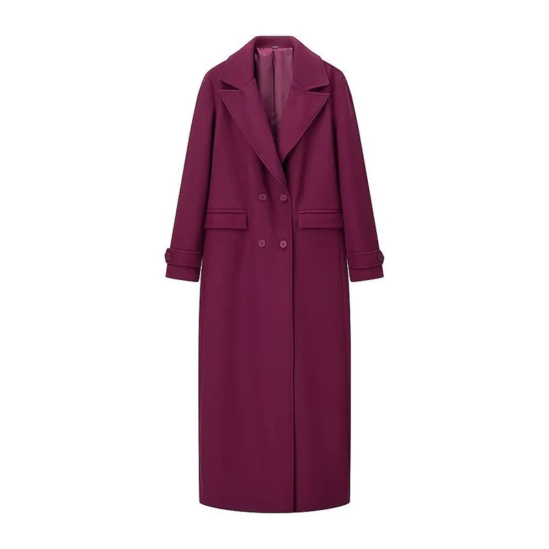 Damen Maxilanger zweireihiger Mantel mit Oversize-Revers und Ärmelriegeln Drune
