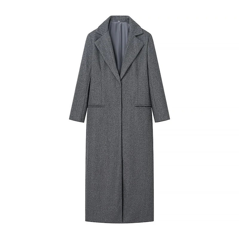Damen Maxilanger Wollmix-Mantel mit integriertem Loop-Schal und cleanem Revers Drune