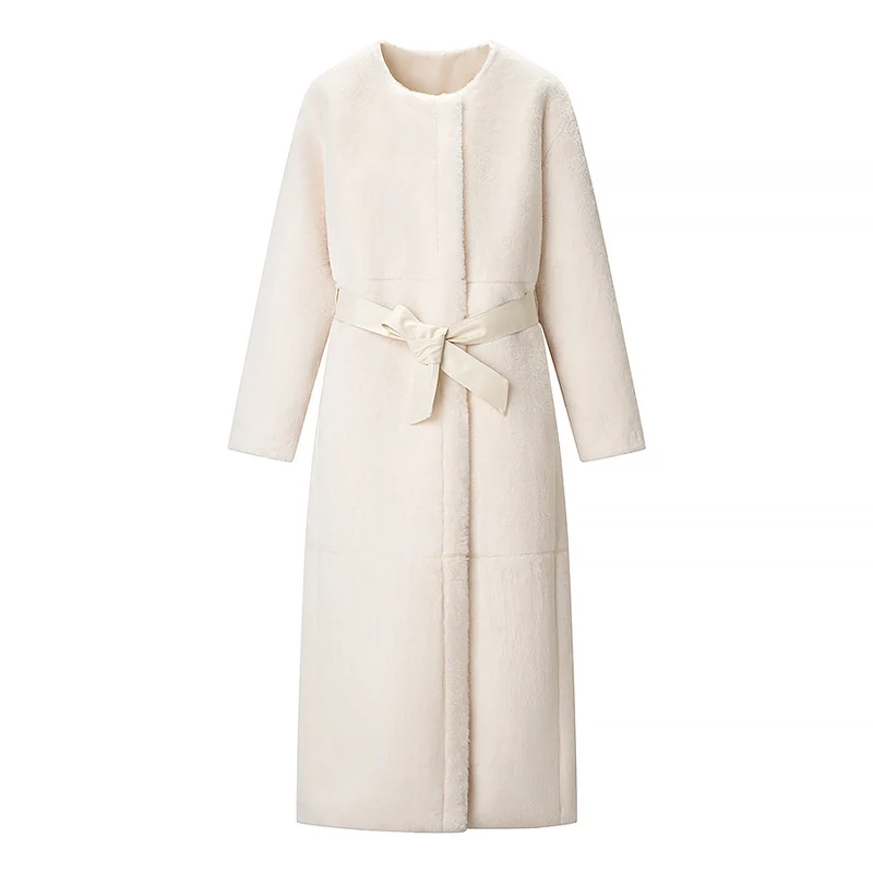 Damen Maxilanger Oversize-Teddymantel mit minimalistischem Stehkragen und verdeckter Druckknopfleiste Drune