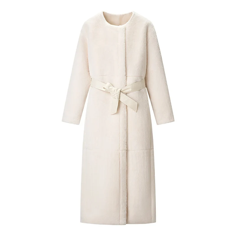 Damen Maxilanger Oversize-Teddymantel mit minimalistischem Stehkragen und verdeckter Druckknopfleiste Drune