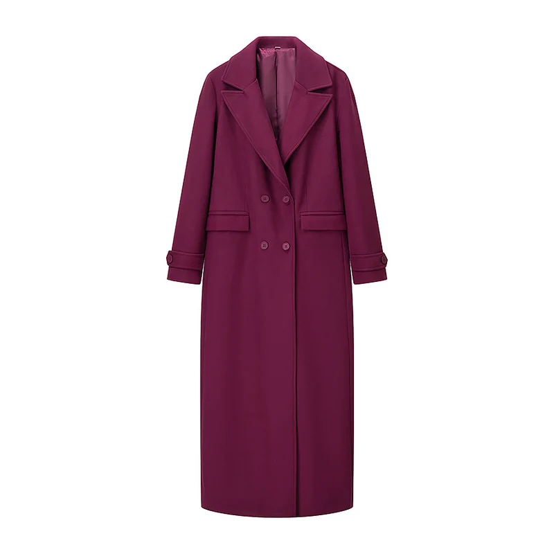 Damen Maxilanger Mantel aus Wollmix mit taillierter Silhouette und cleanem Revers Drune