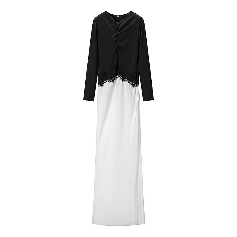 Damen Maxikleid mit Spitzeneinsatz, geraffter Vorderpartie und fließender Saum Drune
