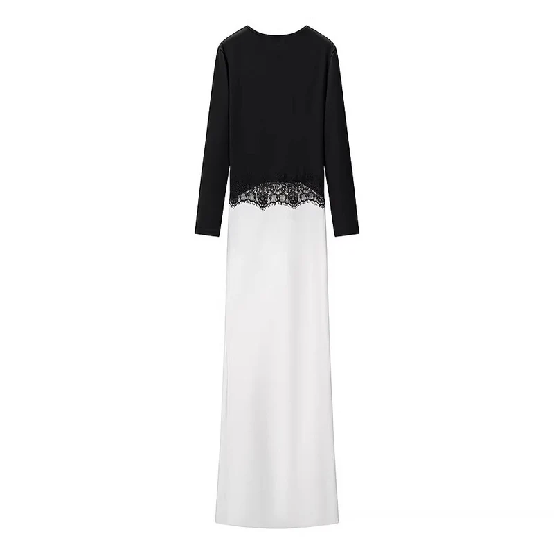 Damen Maxikleid mit Spitzeneinsatz, geraffter Vorderpartie und fließender Saum Drune