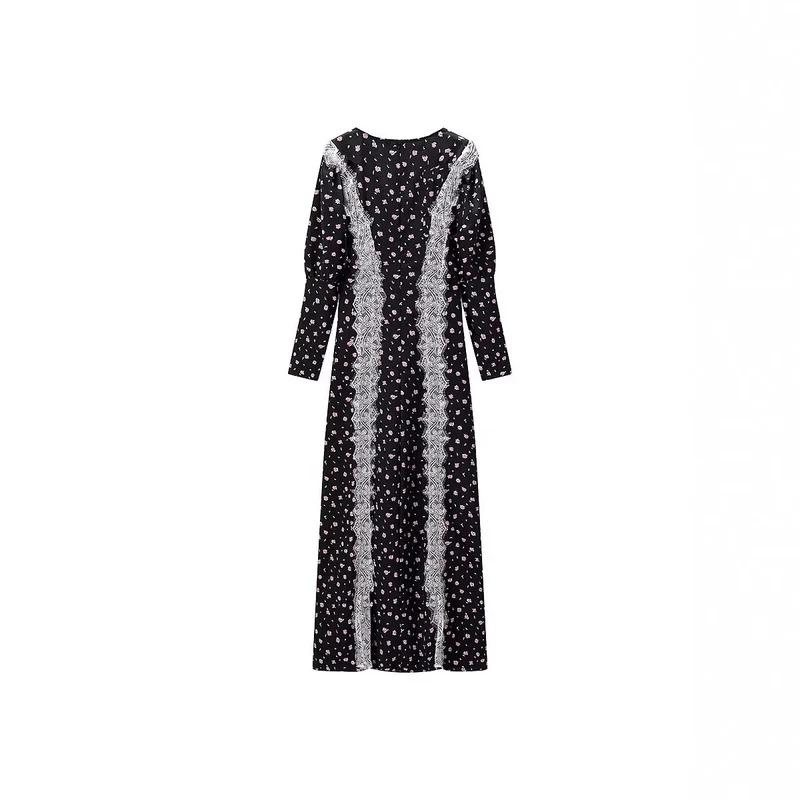 Damen Maxikleid mit Spitzenbesatz und floralem Alloverprint Drune