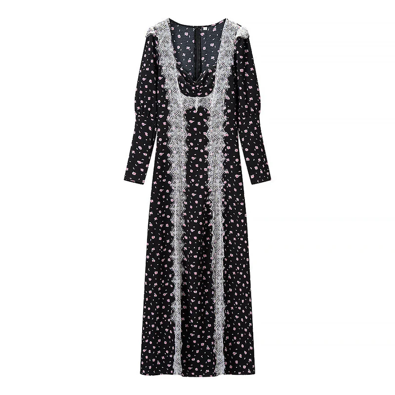 Damen Maxikleid mit Spitzenbesatz und floralem Alloverprint Drune