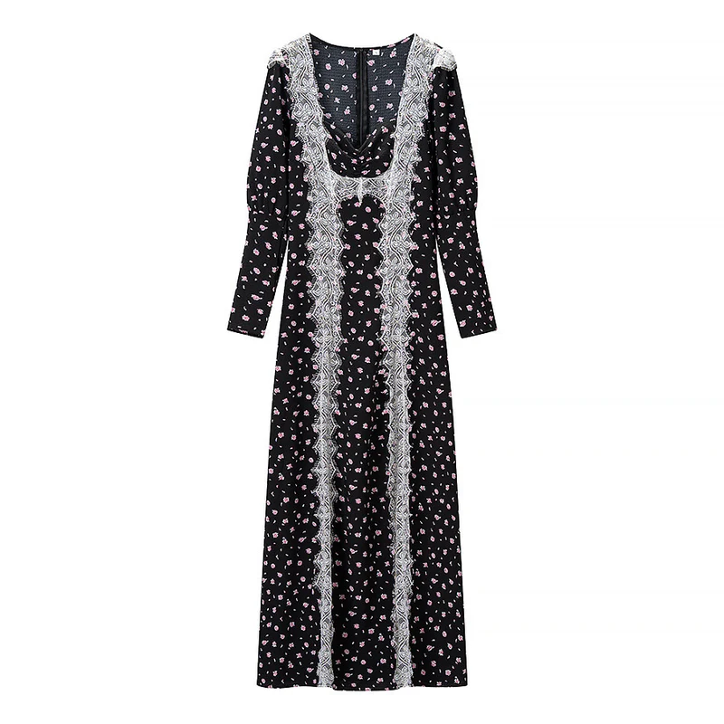 Damen Maxikleid mit Spitzenbesatz und floralem Alloverprint Drune