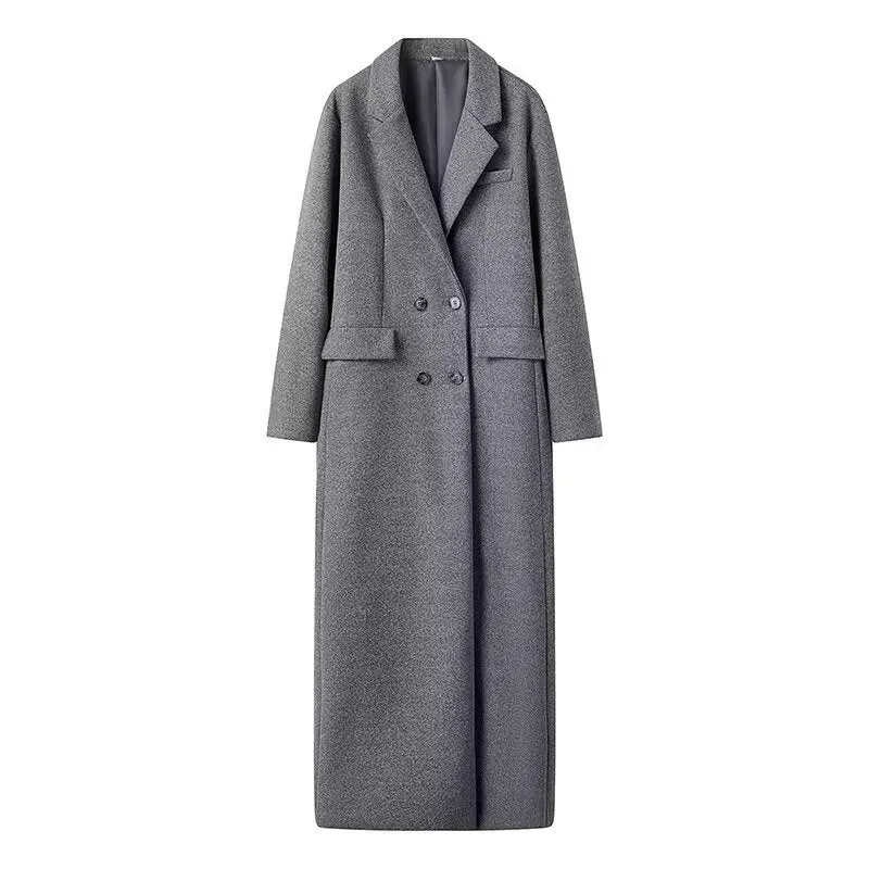Damen Longline-Wollmantel mit Oversize-Schnitt, Reverskragen und seitlichen Schlitzen Drune