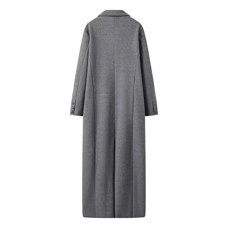 Damen Longline-Wollmantel mit Oversize-Schnitt, Reverskragen und seitlichen Schlitzen Drune