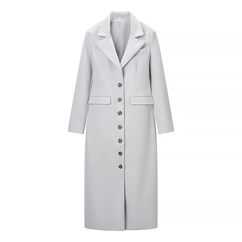 Damen Longline-Mantel mit taillierter Silhouette, strukturiertem Revers und Gehschlitz Drune