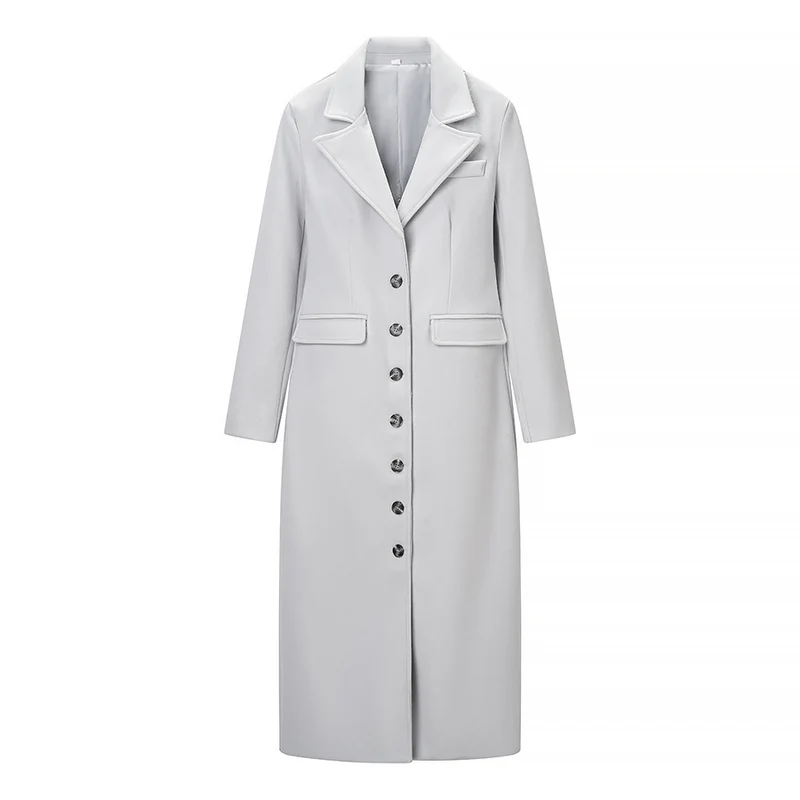 Damen Longline-Mantel mit taillierter Silhouette, strukturiertem Revers und Gehschlitz Drune