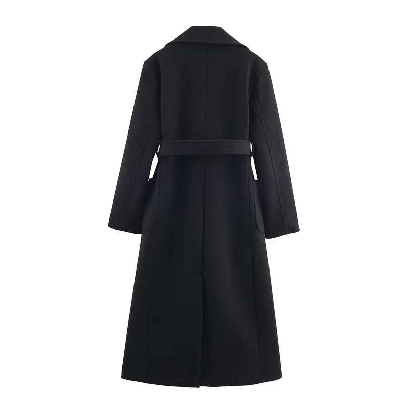 Damen Longline-Mantel mit breitem Revers und Bindegürtel Drune