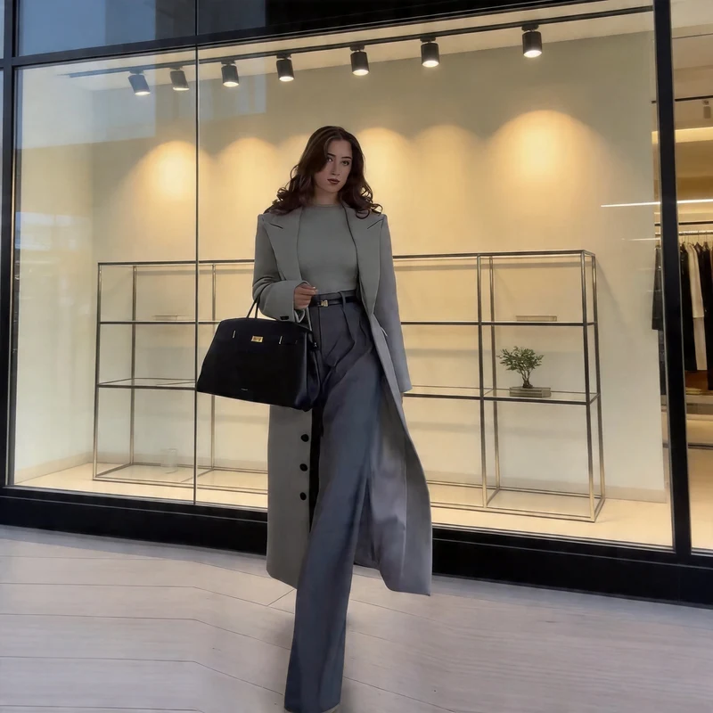 Damen Longline-Mantel aus Wollmix mit figurnaher Silhouette, Reverskragen und durchgehender Knopfleiste Drune