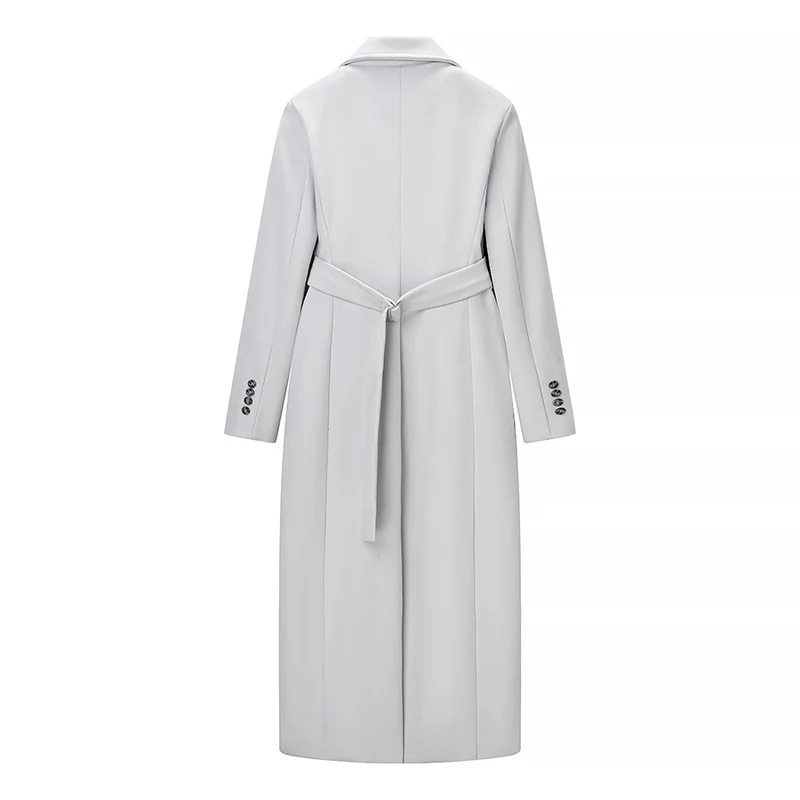 Damen Longline-Mantel aus Wollmix mit figurnaher Silhouette, Reverskragen und durchgehender Knopfleiste Drune