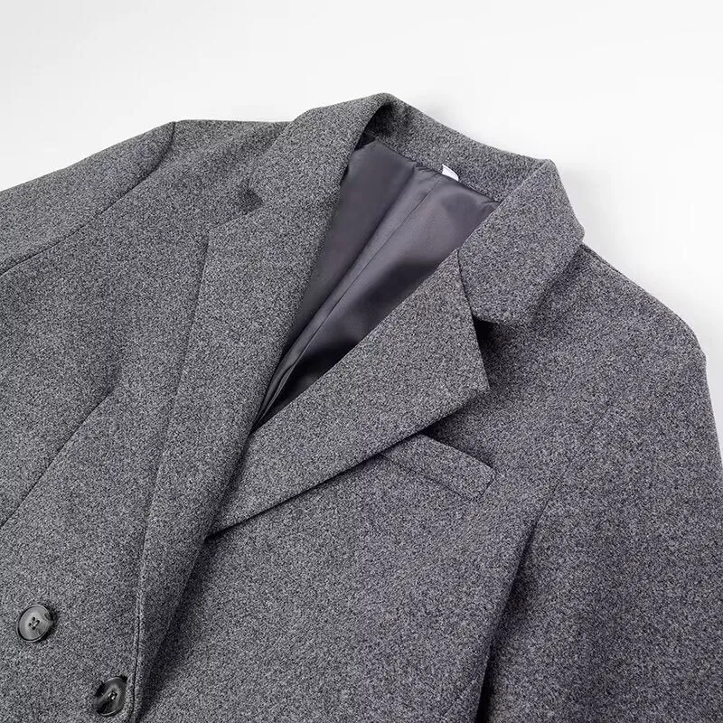 Damen Longline-Mantel aus Bouclé‑Wollmix mit schmaler Taillierung und zweireihiger Knopfverarbeitung Drune