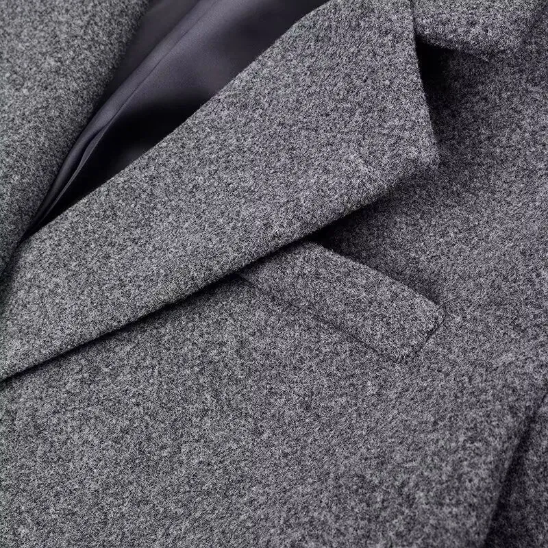 Damen Longline-Mantel aus Bouclé‑Wollmix mit schmaler Taillierung und zweireihiger Knopfverarbeitung Drune