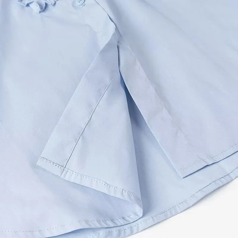 Damen Locker geschnittene Popeline-Bluse mit Rüschenblende und Hemdkragen Drune