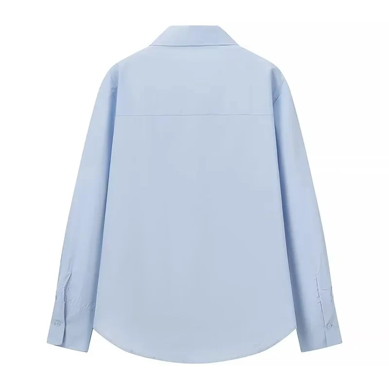 Damen Locker geschnittene Popeline-Bluse mit Rüschenblende und Hemdkragen Drune