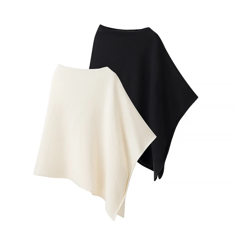 Damen Leichter Strickponcho mit asymmetrischem Saum und U-Boot-Ausschnitt Drune
