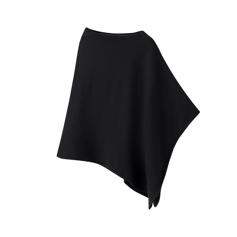 Damen Leichter Strickponcho mit asymmetrischem Saum und U-Boot-Ausschnitt Drune