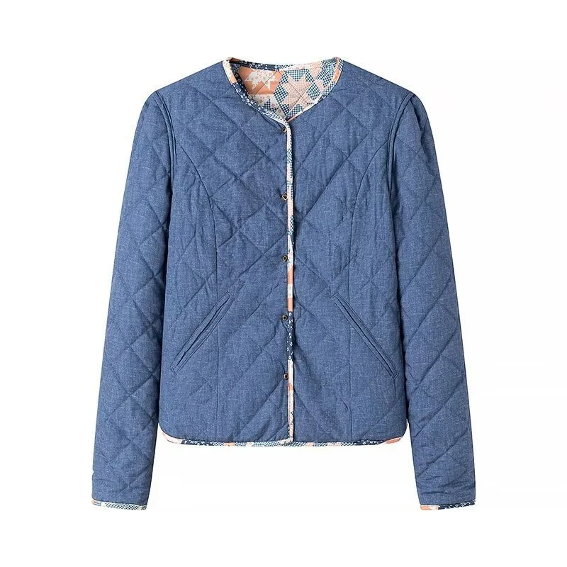 Damen Leichte Steppjacke mit Patchwork‑Blumenmuster und kurzem Schnitt Drune