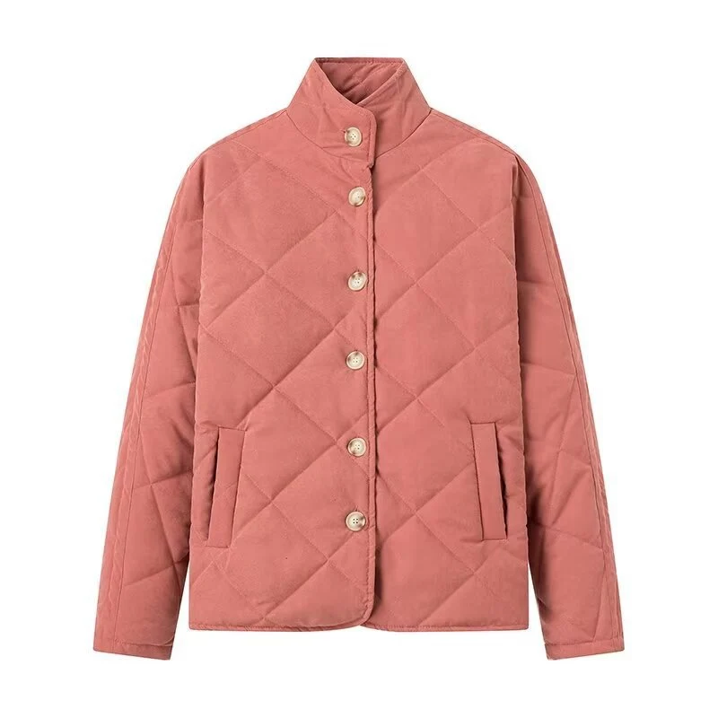 Damen Leichte gesteppte Kurzjacke mit Stehkragen und Knopfleiste Drune
