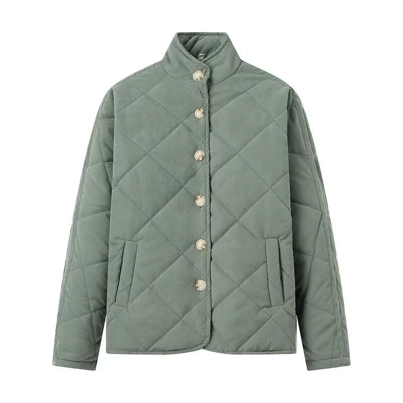 Damen Leichte gesteppte Kurzjacke mit Stehkragen und Knopfleiste Drune