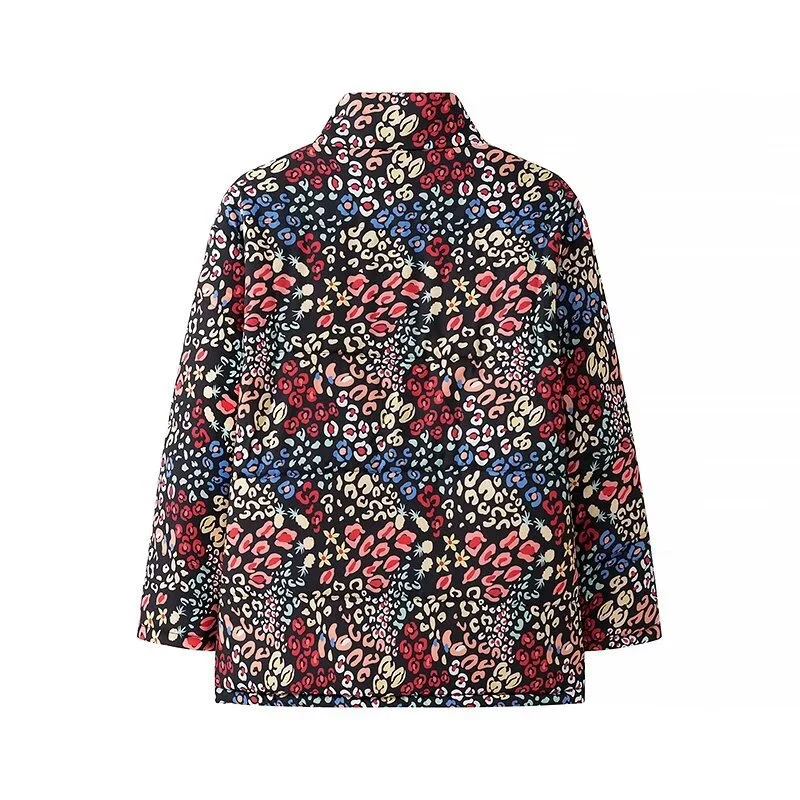 Damen Leichte gesteppte Kurzjacke mit Stehkragen, kastiger Silhouette und buntem Animal‑Floral‑Print Drune