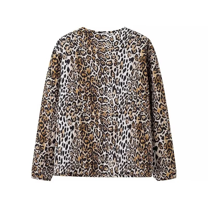 Damen Leichte Blousonjacke im Leopardenprint mit Bindebändern und aufgesetzten Taschen Drune