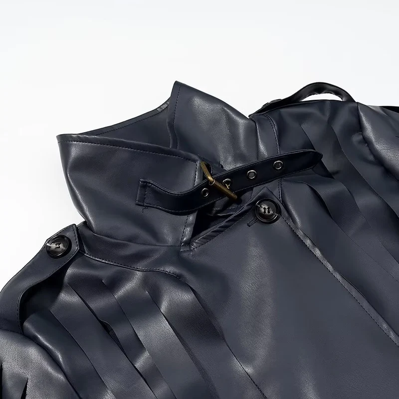 Damen Lederimitat‑Fransenblouson mit Stehkragen und Taillengürtel Drune