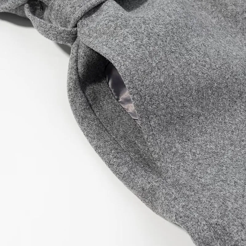 Damen Langmantel mit Bindegürtel und hohem Stehkragen aus Wollmix Drune