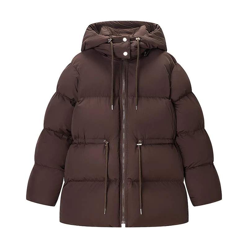 Damen Langer wattierter Parka mit Kapuze, Taillenzug und Oversize-Silhouette Drune
