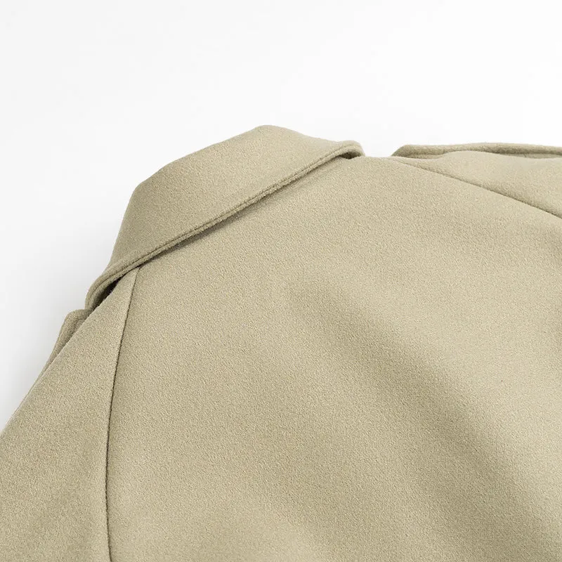 Damen Langer Trenchcoat mit Bindegürtel, doppelreihiger Knopfleiste und Epauletten Drune
