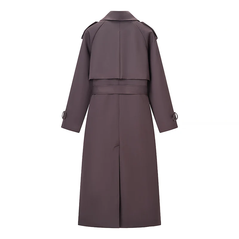 Damen Langer taillierter Trenchcoat mit Bindegürtel und doppelreihiger Knopfleiste Drune