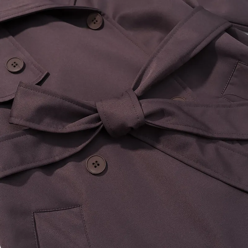 Damen Langer taillierter Trenchcoat mit Bindegürtel und doppelreihiger Knopfleiste Drune
