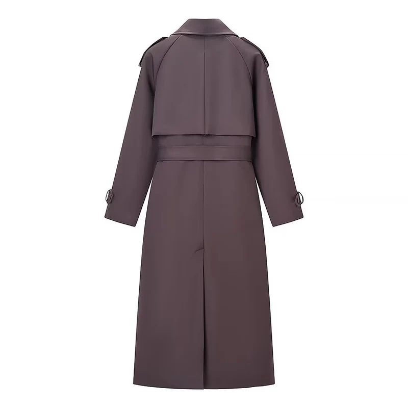 Damen Langer Taillierter Trenchcoat mit Bindegürtel und Doppelreihe Drune