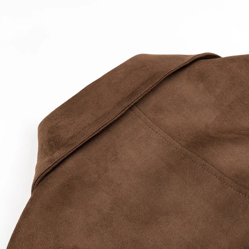 Damen Langer Oversize-Veloursleder-Trenchcoat mit Bindegürtel und Schulterriegeln Drune