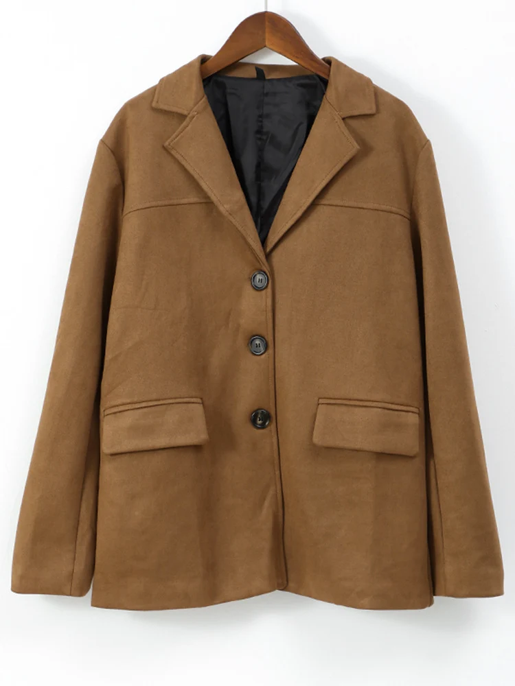 Damen Langer Doppelreihiger Trenchcoat aus Veloursleder-Optik mit Taillengürtel Drune