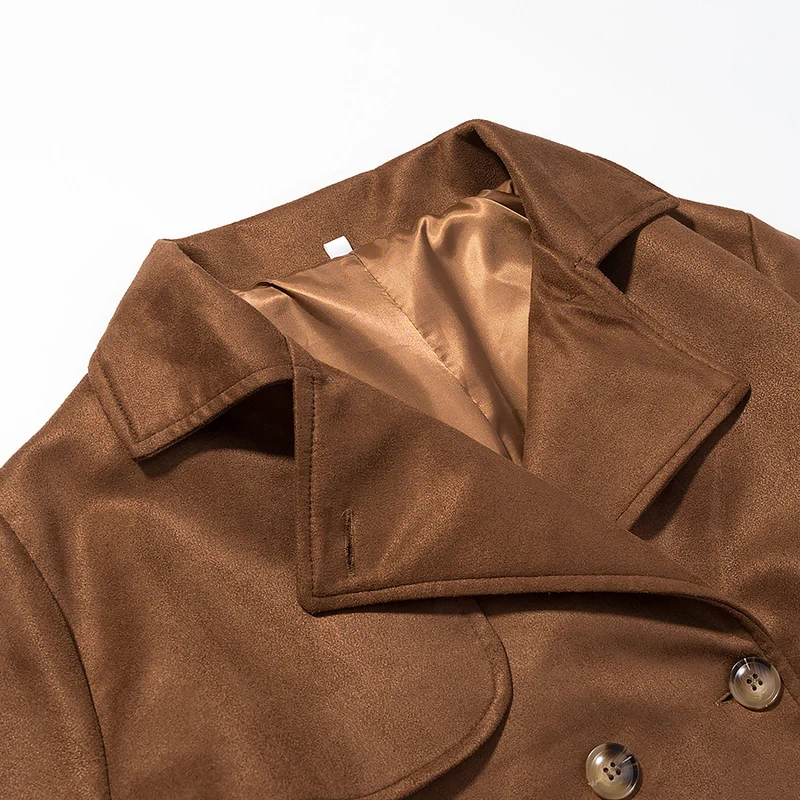 Damen Langer Doppelreihiger Mantel im Trenchcoat‑Stil mit Taillengürtel und Ärmelriegel Drune