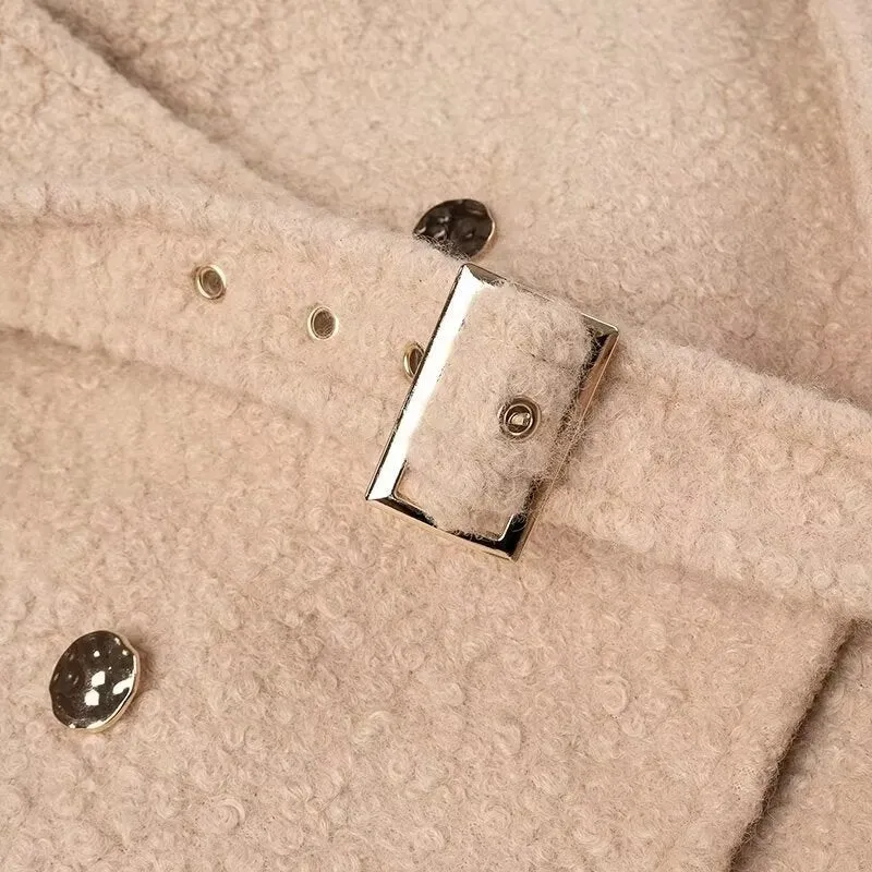 Damen Lang geschnittener Bouclé‑Teddy‑Mantel im Oversize‑Cut mit Doppelknopffront und verstellbaren Ärmelriemen Drune