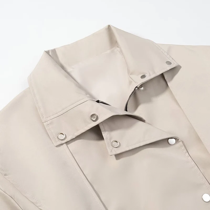 Damen Kurztrench mit Cape-Schulter, hohem Stehkragen und Bindegürtel Drune