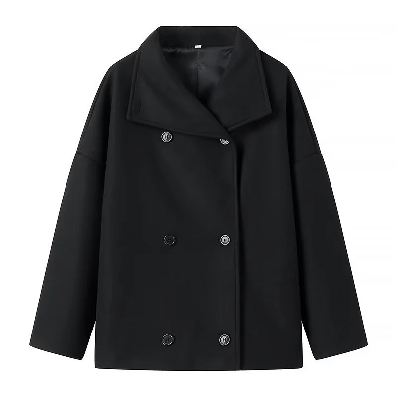 Damen Kurzmantel im Oversize‑Cut mit Doppelreiher und weitem Umschlagkragen Drune