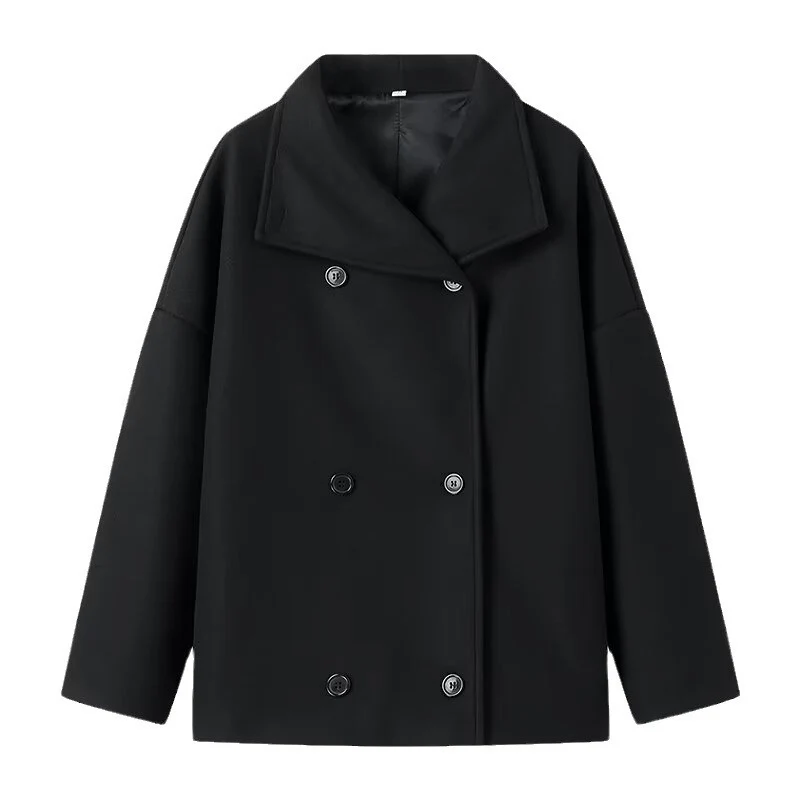 Damen Kurzmantel im Oversize‑Cut mit Doppelreiher und weitem Umschlagkragen Drune